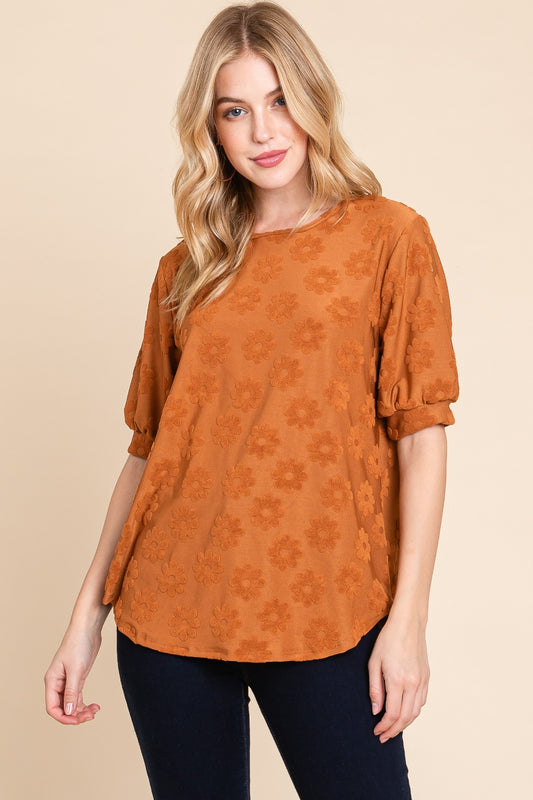 BOMBOM Textured Floral Pattern Top