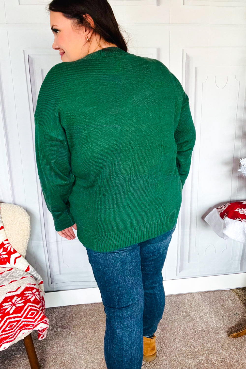 Be Merry Hunter Green Pop Up Lurex Sweater